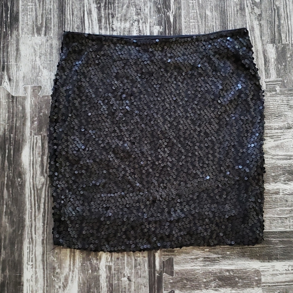 Black Sequin Mini Fitted Skirt Lily Rose Med EUC